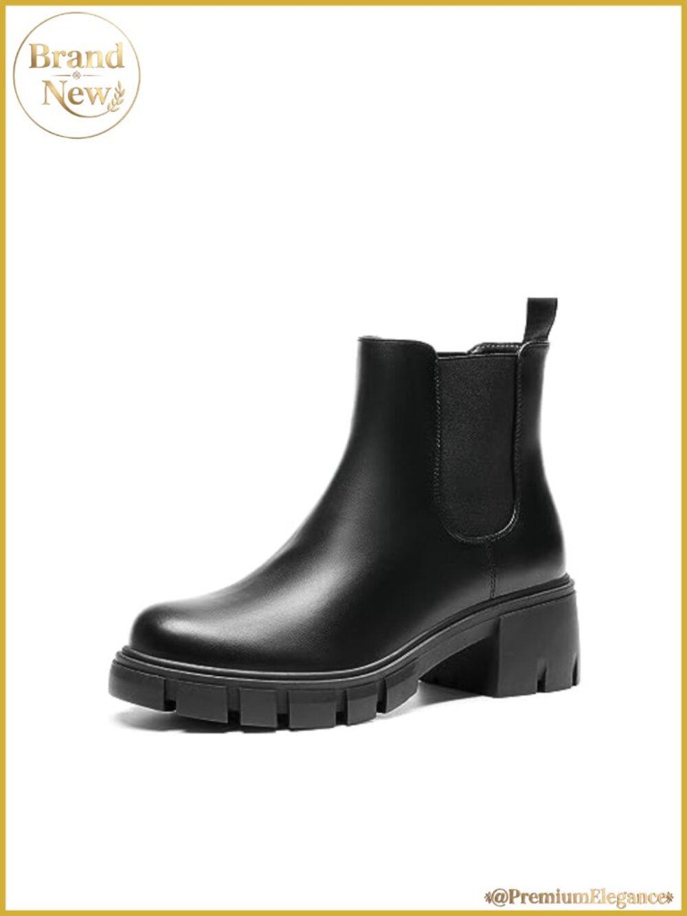 Women's Elastic Chelsea Ankle Boots Faux Leather Chunky Block Heel Slip On